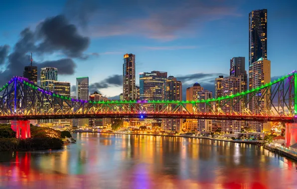 Картинка мост, река, здания, дома, Австралия, небоскрёбы, Australia, Queensland, Брисбен, Brisbane, Квинсленд, Река Брисбен, Brisbane River, …