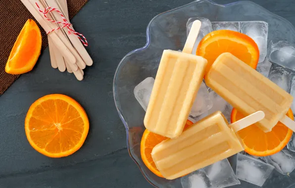 Картинка апельсин, лёд, десерт, дольки, фруктовое мороженое