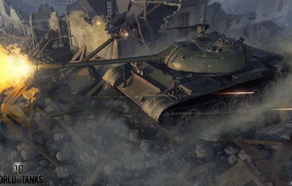 Картинка огонь, танк, руины, World of Tanks, Type 59