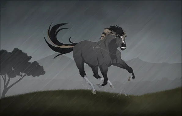 Картинка дождь, конь, лошадь, слёзы, крестик