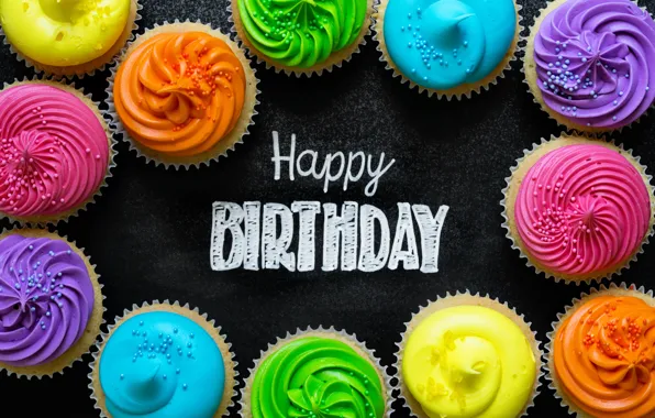 Картинка свечи, colorful, rainbow, cake, крем, Happy Birthday, colours, cupcake, celebration, кексы, cream, decoration, candle, День …