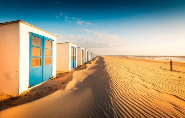 Картинка море, пляж, берег, Нидерланды, Тексел, пляжный домик