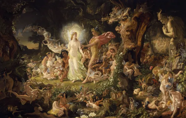 Картинка forest, fairy, art, Sir Joseph Noel Paton, The Quarrel of Oberon and_ Titania