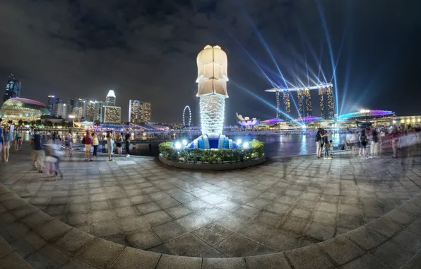 Картинка lights, огни, небоскребы, Сингапур, архитектура, мегаполис, blue, night, fountains