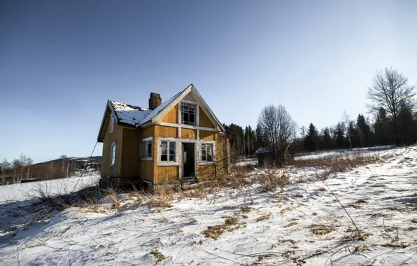 Картинка зима, поле, дом