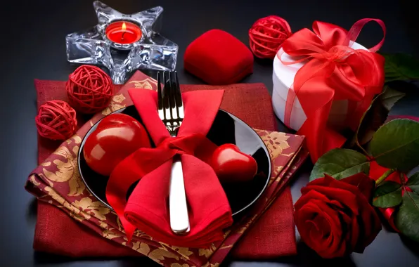 Картинка розы, свечи, сердца, подарки, день валентина, hearts, Valentines day