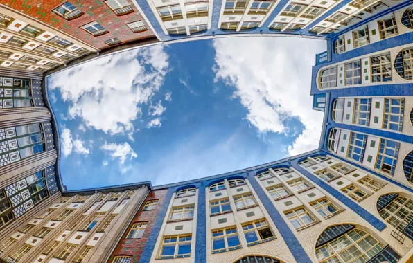 Картинка облака, дом, окна, Германия, Берлин