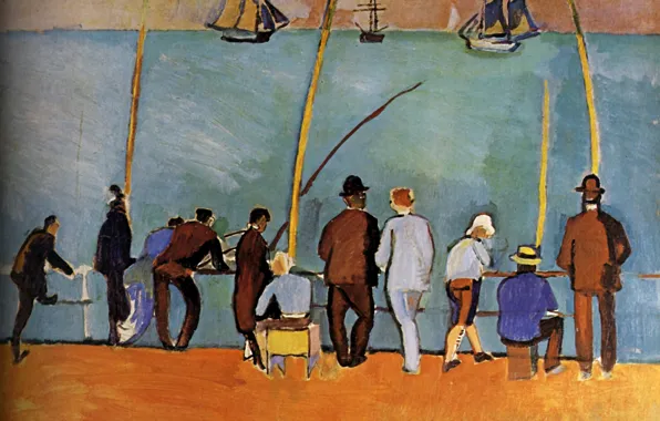 Картинка корабли, рыбаки, france, удочки, 1908, Huile sur Toile, Raoul Dufy, Collection ParticuliКre, PИcheurs Е la …