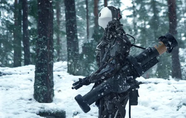 Картинка лес, снег, оружие, Bazooka, pancerfaust