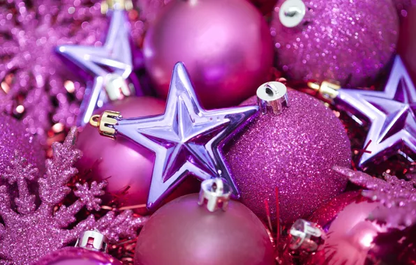 Картинка фиолетовый, звезды, шарики, снежинки, настроение, розовый, шары, новый год, звёзды, блестки, розовые, new year, happy, …
