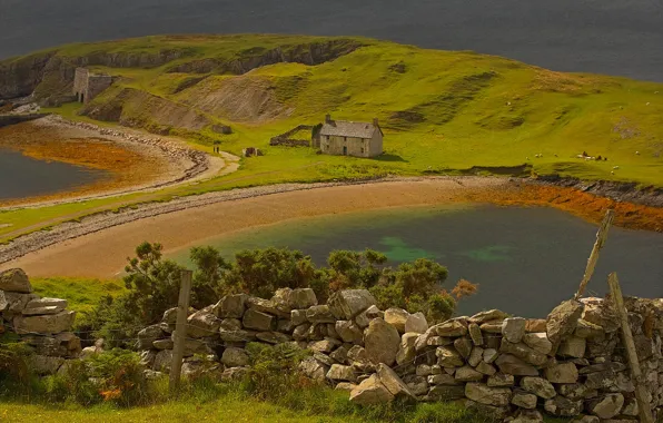 Картинка дом, камни, забор, Шотландия, полуостров, озеро Эриболл