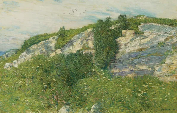 Картинка пейзаж, картина, Frederick Childe Hassam, Чайльд Гассам, Ledges and Bay. Appledore