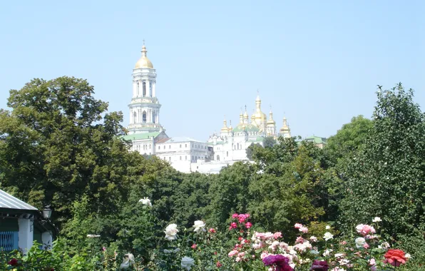 Картинка лето, небо, розы, Киев, Киево - Печерская лавра