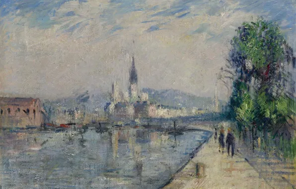 Картинка река, картина, городской пейзаж, Гюстав Луазо, Gustave Loiseau, Руан. Берега Сены