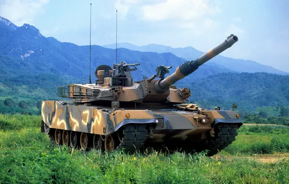 Картинка gun, weapon, South Korea, asian, tank, oriental, asiatic, vegetation, Korea, K1H1