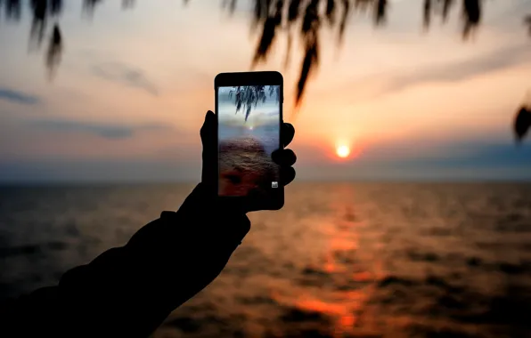 Картинка море, закат, фото, телефон