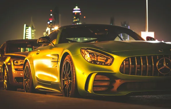 Картинка ночь, Mercedes-Benz, освещение, Green Monster
