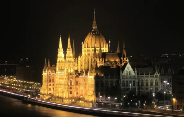 Картинка ночь, огни, Парламент, Венгрия, Будапешт