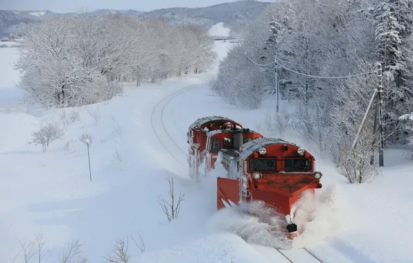 Картинка зима, снег, поезд