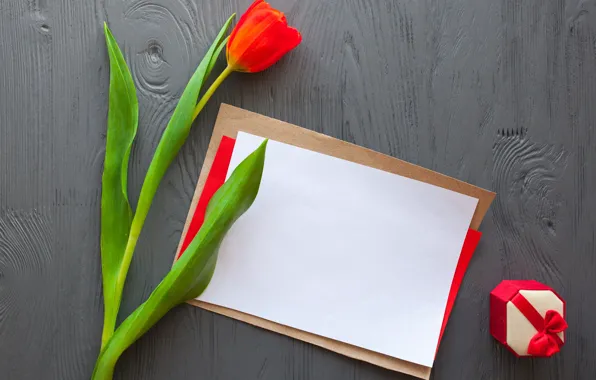 Картинка цветы, красный, подарок, тюльпаны, red, wood, flowers, romantic, hearts, tulips, gift, valentine