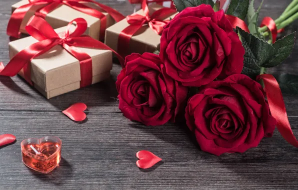 Картинка цветок, любовь, сердце, роза, свеча, подарки, сердечки, love, romantic, Valentine's Day