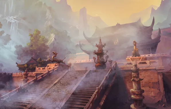 Картинка фэнтези, храм, древний китай