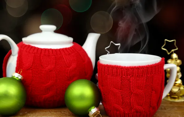 Картинка украшения, шары, чай, Новый Год, чайник, Рождество, чашка, happy, Christmas, New Year, Merry Christmas, Xmas, …