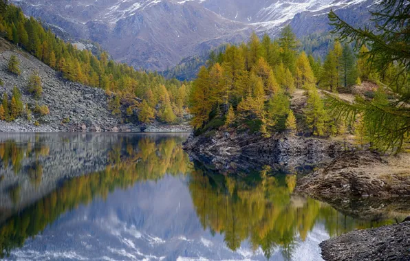 Картинка осень, горы, озеро, отражение