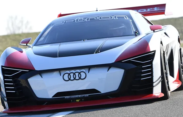 Картинка Audi, гоночное авто, вид спереди, гоночный трек, 2018, Gran Turismo, E-Tron Vision