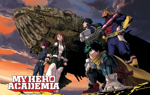 Картинка girl, sky, mecha, anime, hero, manga, powerful, strong, yuusha, grenade, Boku no Hero Academia, My …