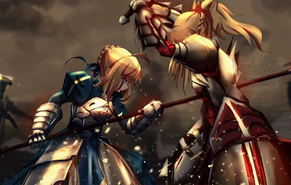 Картинка blood, armor, anime, fight, asian, manga, Saber, spear, Fate, japonese, Fate Series, Type Moon