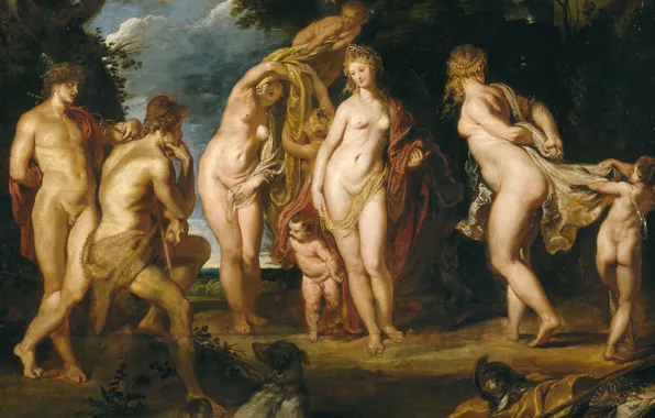 Картинка эротика, картина, Питер Пауль Рубенс, мифология, Суд Париса, Pieter Paul Rubens
