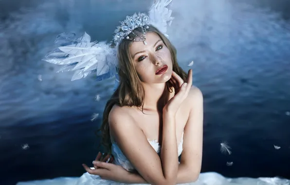 Картинка вода, девушка, настроение, Bella Kotak, A swan's song, лебёдушка