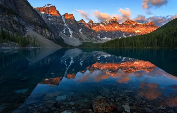 Картинка лес, вода, свет, горы, озеро, камни, Канада