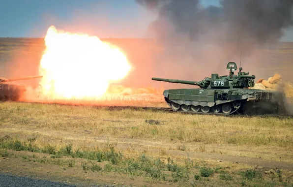 Картинка огонь, полигон, основной боевой танк, T-72