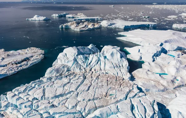 Картинка лед, зима, море, вода, снег, лёд, ледник, айсберг, льды, льдины, север, рельеф, Гренландия