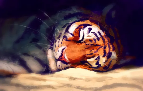 Картинка тигр, спит, by Meorow