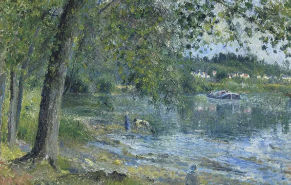 Картинка пейзаж, природа, картина, Камиль Писсарро, Берега Реки Уаза в Овер-сюр-Уаз