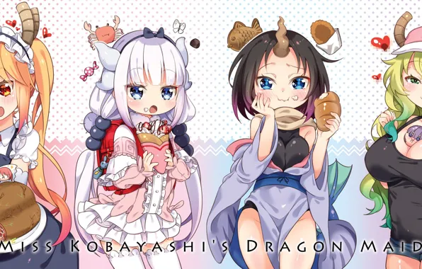 Картинка kawaii, girl, anime, chibi, dragon, cute, japanese, oppai, maid, horn, tsundere, Kobayashi-san Chi no Maid …