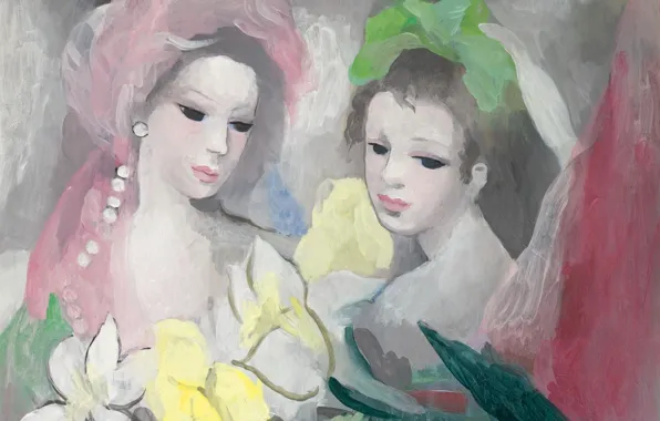 Картинка Модерн, Marie Laurencin, Две девушки с цветами