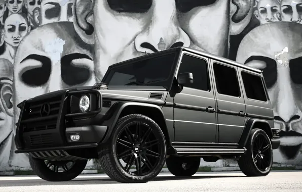 Картинка Mercedes, black, AMG, G55, with, matte, full, wrap