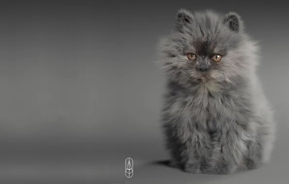 Картинка кошка, малыш, арт, котёнок, пушистик, Рендеринг, Little Devil, Anton Osipkov