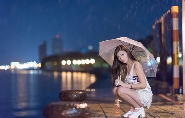 Картинка девушка, дождь, зонт