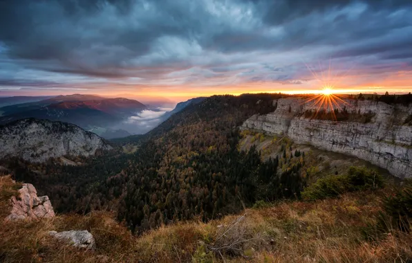 Картинка горы, рассвет, утро, Швейцария, Creux du Van