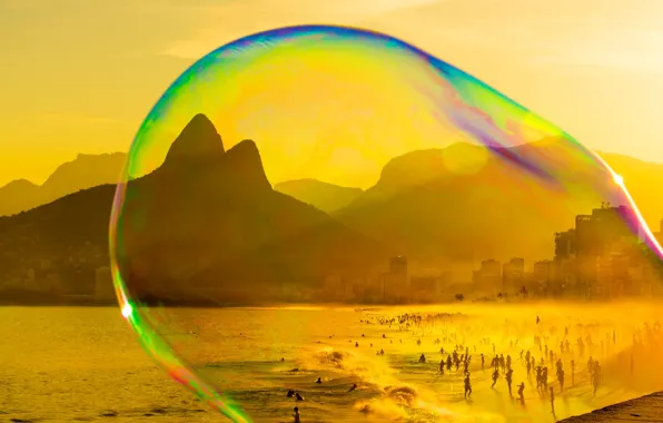 Картинка море, пляж, горы, Бразилия, Рио-де-Жанейро, мыльный пузырь, Ипанема