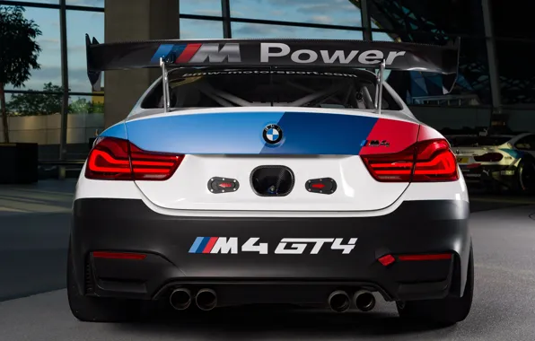 Картинка гоночное авто, спойлер, вид сзади, 2018, GT4, BMW M4