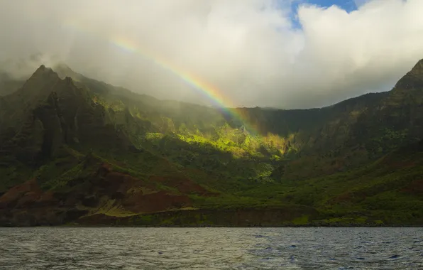 Картинка море, горы, радуга, Hawaii