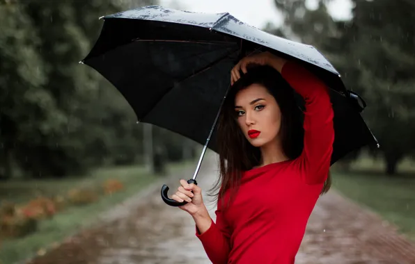 Картинка девушка, зонтик, дождь, модель