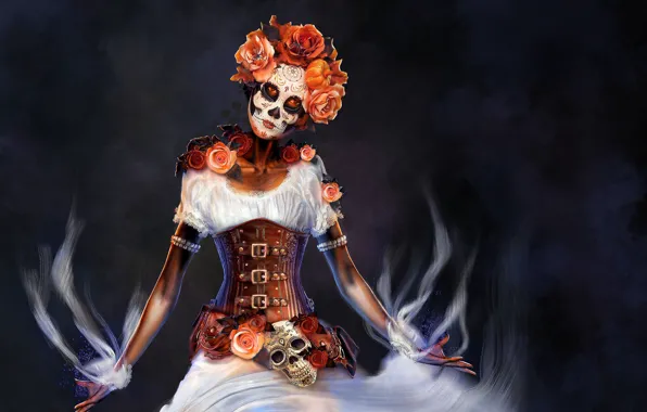 Картинка цветы, женщина, наряд, грим, Hasta la muerte