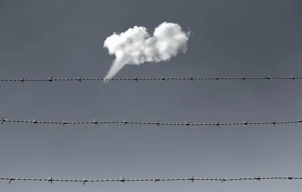 Картинка забор, облако, колючая проволока
